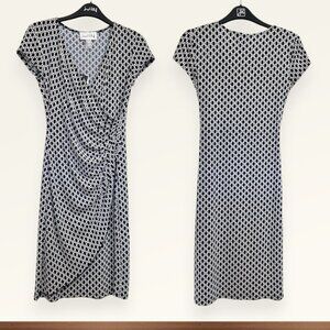 Joseph Ribkoff tailored wrap dress/ navy w white print NWT